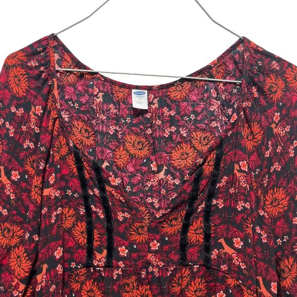 Old Navy Women’s Floral Boho Peasant Blouse M | Long Sleeve Tassel Top - Picture 5 of 14